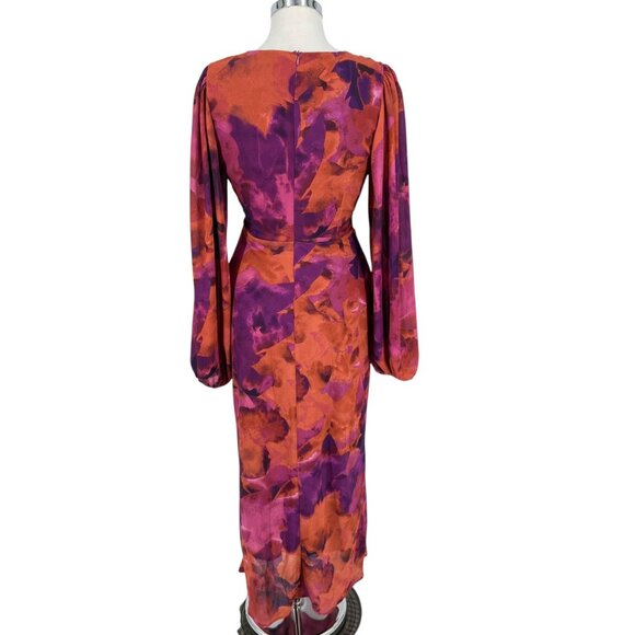 Selfie Leslie Aurora Dreams Cut-Out Waist Midi Dress Fuchsia Orange Dark Rose - Picture 9 of 14